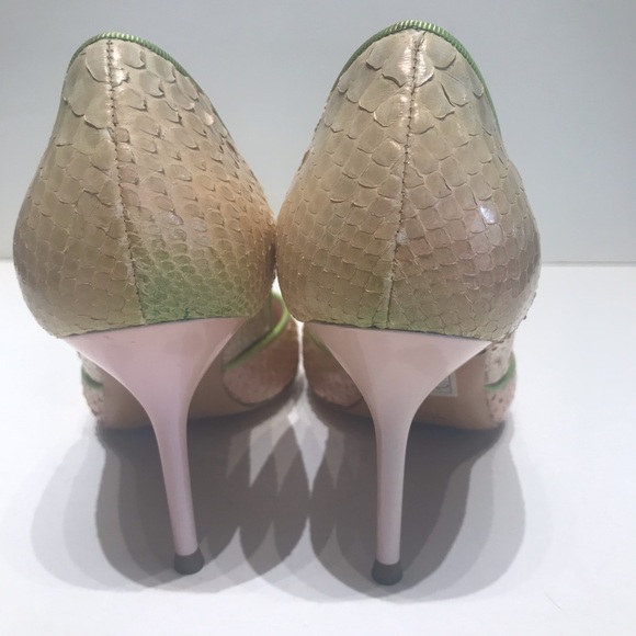 Rene Caovilla beige snake skin pump with silk bow - Picture 4 of 5